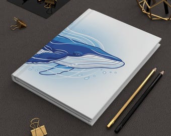 Blue Whale Journal Ocean Notebook Marine Life Hardback Lined Pages Coastal Writing Journal Nautical Sea Art Gift