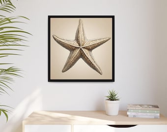 Framed Canvas, Coastal Starfish Wall Art, Beach House Decor, Ocean Themed Matte Print, Nautical Home Decoration, Seaside Charm Picture