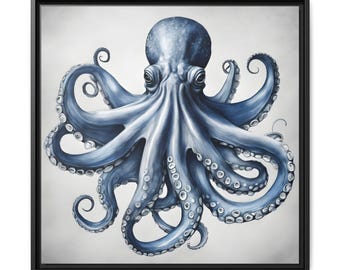 Blue Octopus Hard Cover Journal | Ocean-Themed Canvas Print | Beach Chic Artwork by Graphics Squared