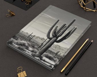 Desert Cactus Journal, Hardback Lined Pages, Southwestern Black and White Desert Scene, Nature Lover Gift - Unique Journaling & Writing