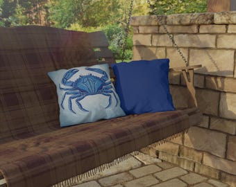 Blue Crab Coastal Outdoor Pillow UV Resistant Water Resistant Patio Decor Cushion