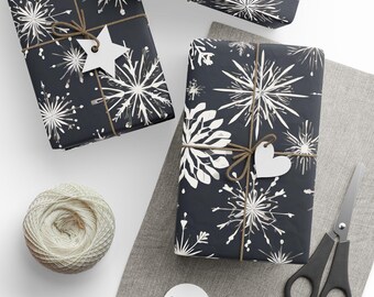 Black Snowflakes Mid-Century Modern Wrapping Paper - Vibrant Christmas for a chic classy holiday presentation, 3 Sizes
