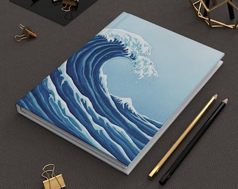 Blue Ocean Wave Journal Coastal Notebook Hardback Lined Pages Matte Finish Writing Journal Sea Art Gift for Beach and Surf Lovers