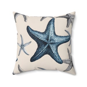 Coastal Nautical Starfish Throw Pillow Cover Navy Blue and Gray  Sea Stars Farmhouse Cushion Case for Sofa Couch 4 sizes