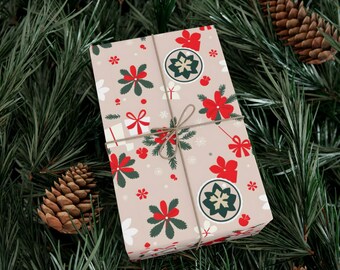 Mid-Century Modern Christmas Wrapping Paper, Vintage Holiday Design, Matte & Gloss Finishes, 3 Sizes, Perfect for Retro Gift Wrapping
