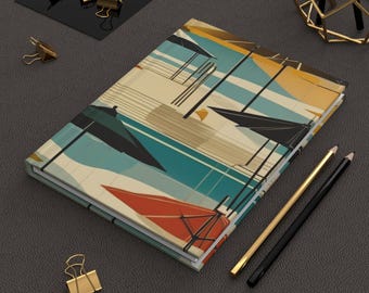 Retro Beach Umbrella Journal Coastal Summer Notebook with Lined Pages Hardback Writing Journal Vintage Beach Art Gift Matte Hardcover Diary