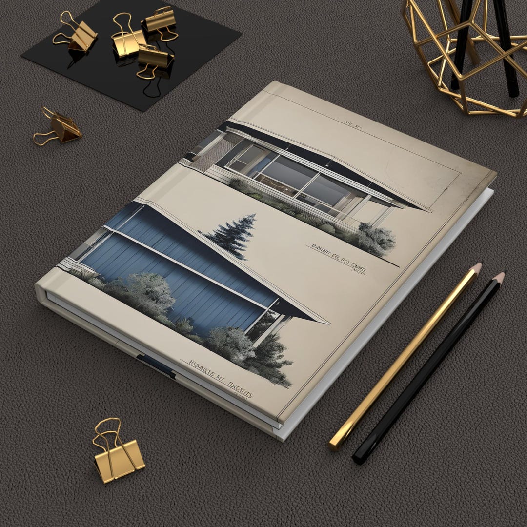 Mid-century Modern Journal, Blue Gray Architectural Sketch Notebook ...