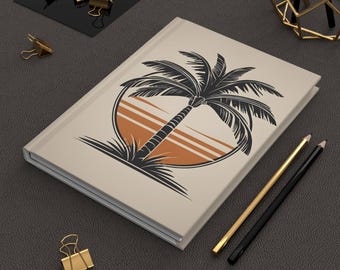 Retro Palm Tree Journal Vintage Sunset Notebook Tropical Beach Writing Journal Hardback Lined Pages Matte Finish Coastal Travel Diary Gift