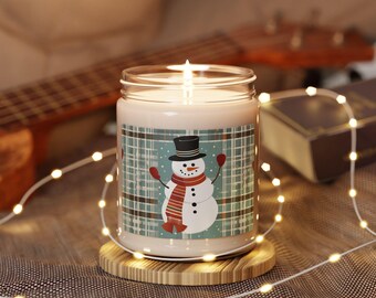 Christmas Candle with Snowman - Festive Plaid Design, Cozy Holiday Decor, Perfect Gift, Warm Glow, Seasonal Home Accent, Winter Wonderland