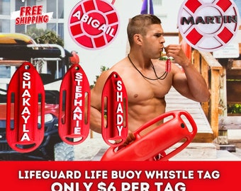 Lifeguard Life Buoy Whistle Personalized Name Tag