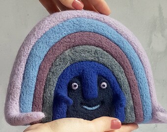 Blue rainbow shelf decorations Needle felted Whimsical rainbow soft sculpture