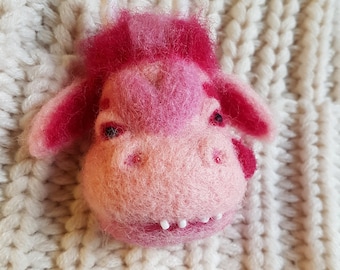 Cow brooch Strawberry cow Felted brooch Needle felted animal Funny cow