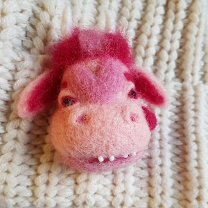 Cow brooch Strawberry cow Felted brooch Needle felted animal Funny cow image 1