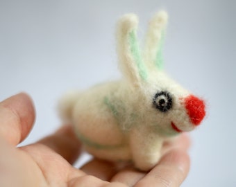 Ugly rabbit needle felted toys White bunny wool art doll White hare felt rabbit Funny hare