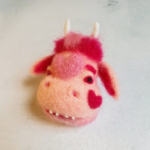 Cow brooch Strawberry cow Felted brooch Needle felted animal Funny cow image 2