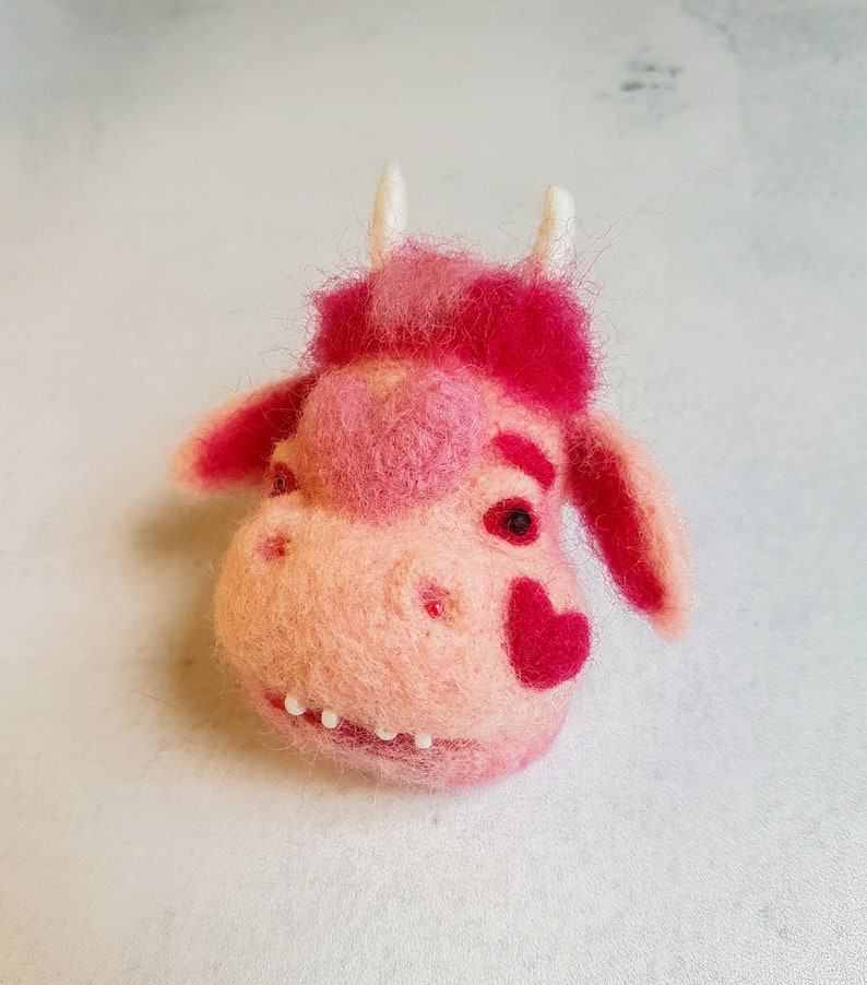 Cow brooch Strawberry cow Felted brooch Needle felted animal Funny cow image 2