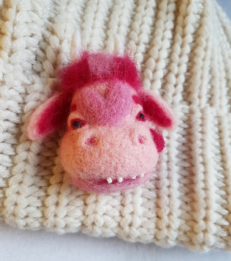 Cow brooch Strawberry cow Felted brooch Needle felted animal Funny cow image 1