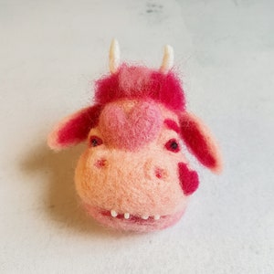 Cow brooch Strawberry cow Felted brooch Needle felted animal Funny cow image 5