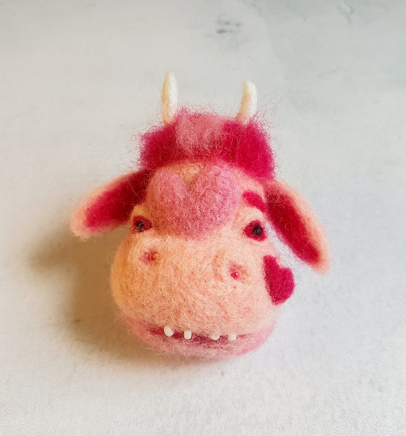 Cow brooch Strawberry cow Felted brooch Needle felted animal Funny cow image 5