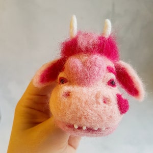 Cow brooch Strawberry cow Felted brooch Needle felted animal Funny cow image 6