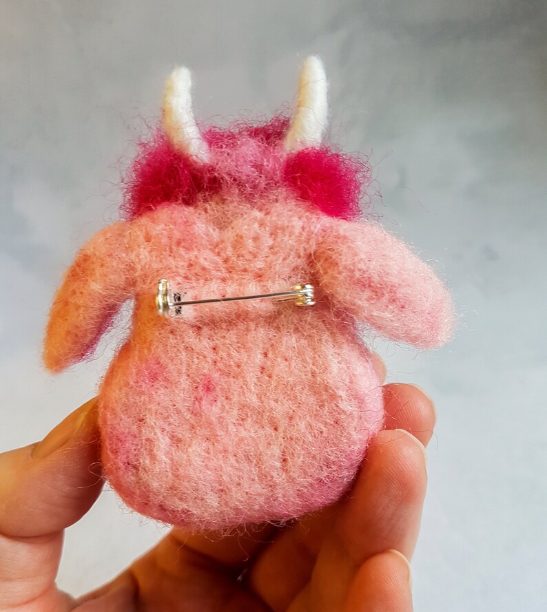 Cow brooch Strawberry cow Felted brooch Needle felted animal Funny cow image 8