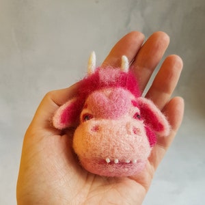 Cow brooch Strawberry cow Felted brooch Needle felted animal Funny cow #2