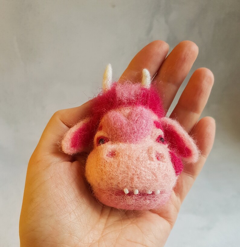 Cow brooch Strawberry cow Felted brooch Needle felted animal Funny cow #2