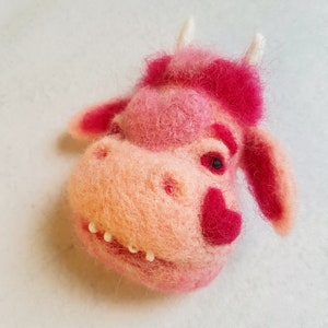 Cow brooch Strawberry cow Felted brooch Needle felted animal Funny cow image 7
