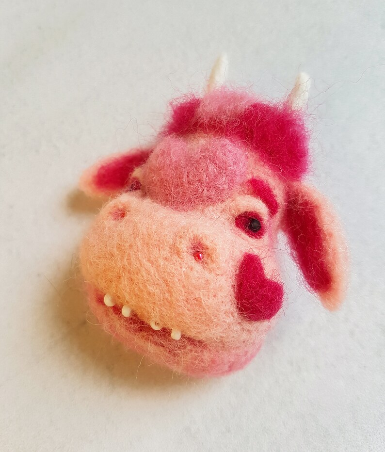 Cow brooch Strawberry cow Felted brooch Needle felted animal Funny cow image 7