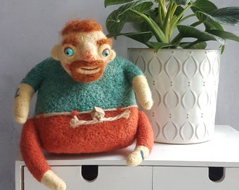 Red hair bearded man portrait doll Scandinavian art doll Shelf decorations