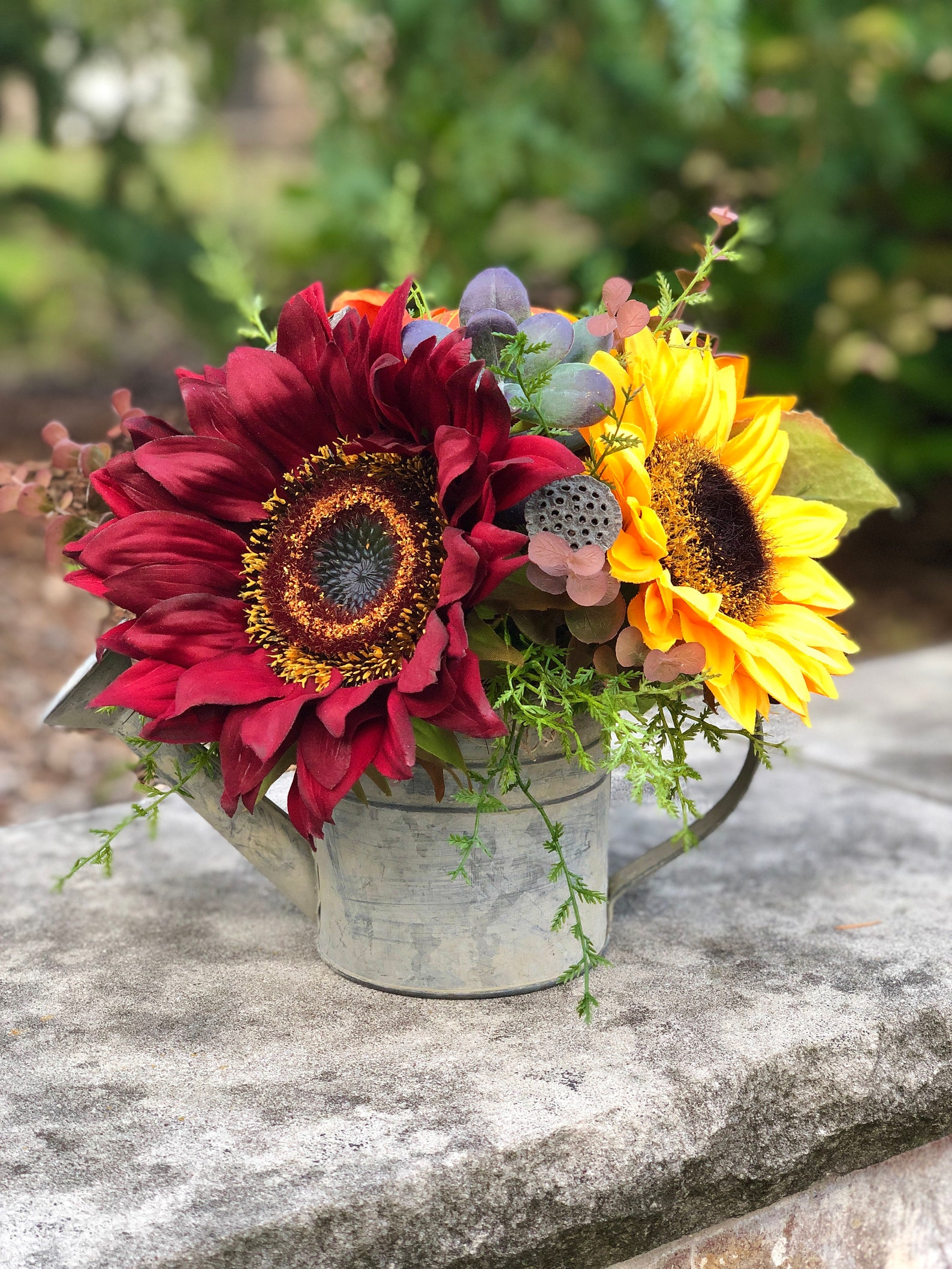 Sunflower Centerpiece Watering Can Floral Arrangement Fall Etsy
