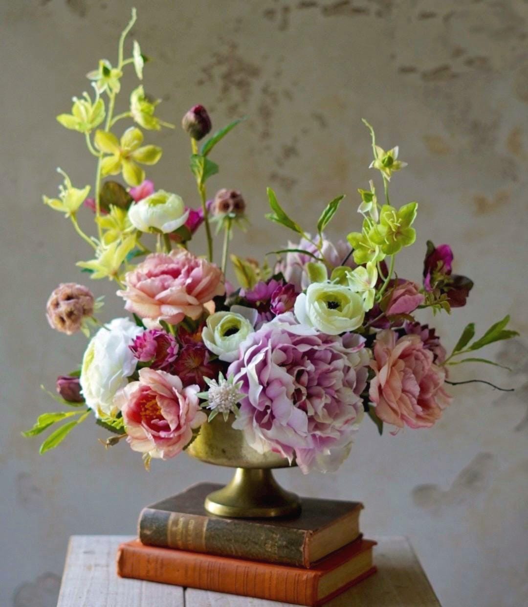 Crescent Floral Centerpiece in Compote Vase