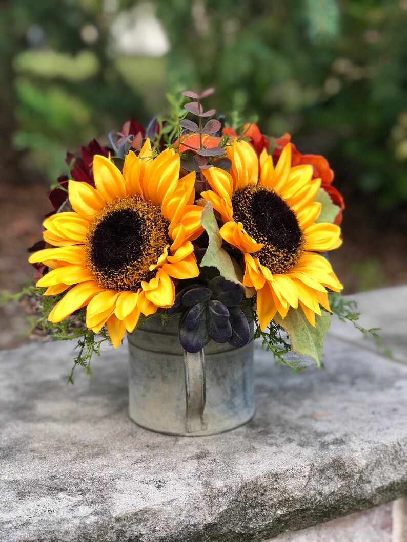 Sunflower Centerpiece Watering Can Floral Arrangement Fall Etsy