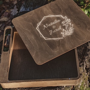 Houten fotoalbum doos 30 cm x 30 cm met USB 3.0 takje flash drive, boho, rustiek, eco, hout