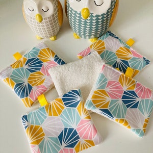 Washable make-up remover wipes with pink, yellow and blue Scandinavian patterns