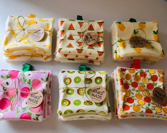 Set van 6 wasbare make-upremoverdoekjes met fruitmotief