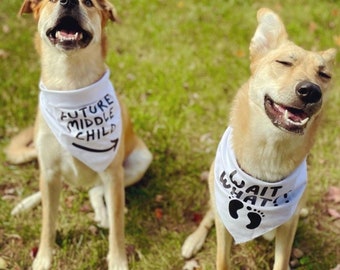 Dog Bandana Pregnancy Announcement, Set of 2 dog bandanas- Future Middle Child, Wait What?!