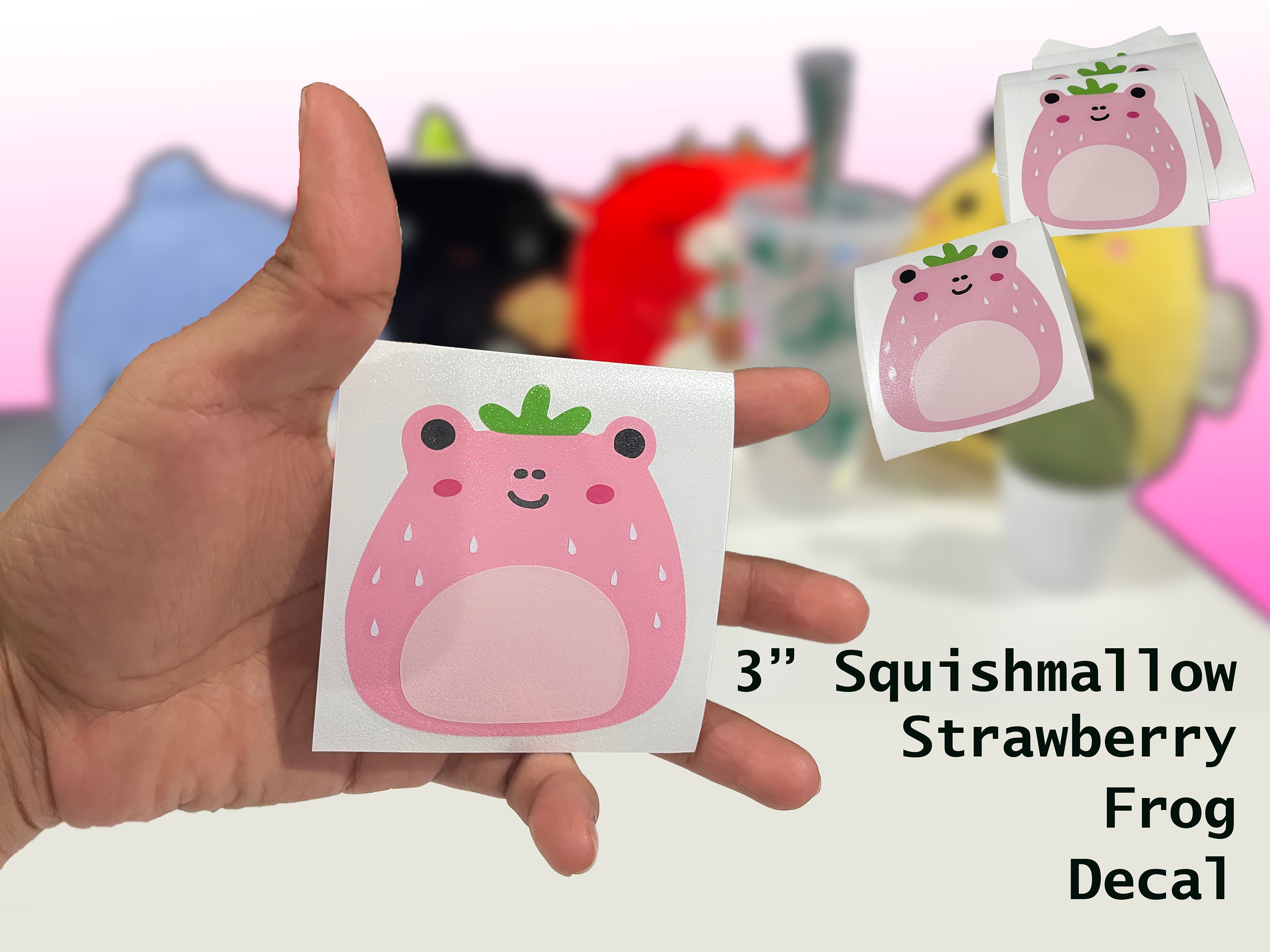 Cute Squishmallow Inspired Strawberry Pink Frog Decal for Car