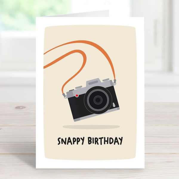 Joyeux anniversaire, carte de joyeux anniversaire, appareil photo numérique, carte de photographe, jeu de mots d'anniversaire, jeu de mots photographie, carte A6