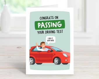 Carte pour votre nouveau conducteur : Félicitations pour votre réussite au test, Carte pour garçon, Carte pour garçon, Carte A6