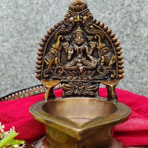 100ml Brass Antique Style Gaja lakshmi Vilakku Kamakshi Oil Lamp, Diya for Pooja, Kamatchi Vilakku, Brass lamp image 3