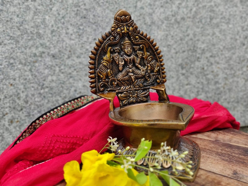 100ml Brass Antique Style Gaja lakshmi Vilakku Kamakshi Oil Lamp, Diya for Pooja, Kamatchi Vilakku, Brass lamp image 8