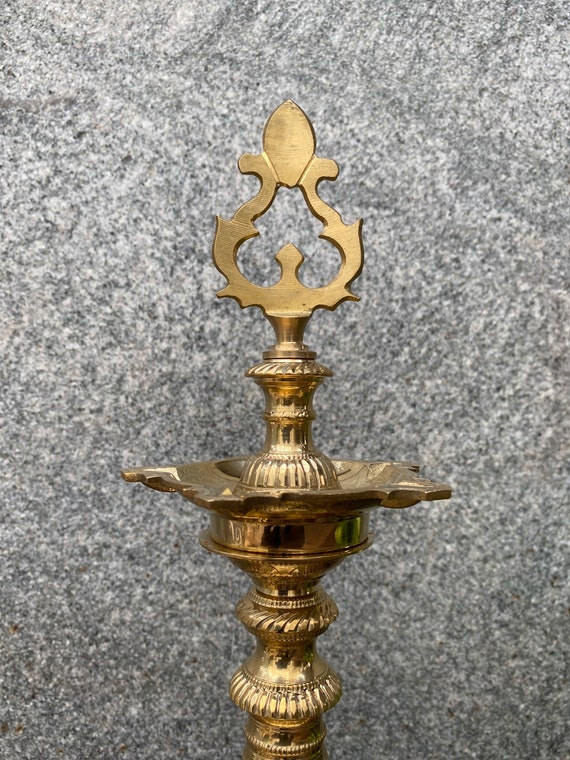 14 Inch Brass Kuthu Vilakku diya for Pooja Brass Oil Lamp