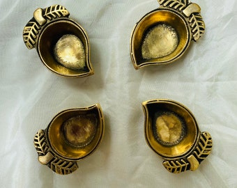 Set of 4,  Brass Diwali Oil Diya (Oil Diya, Agal Vilakku, Brass Karthigai Agal, Oil Lamps)