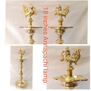 18 inch Bronze Annapakshi Kuthu Vilakku, Nagas Vilakku (Traditional, Handmade, Oil Lamp, Diya for Pooja, Peacock Kuthu Vilakku, a Pair)