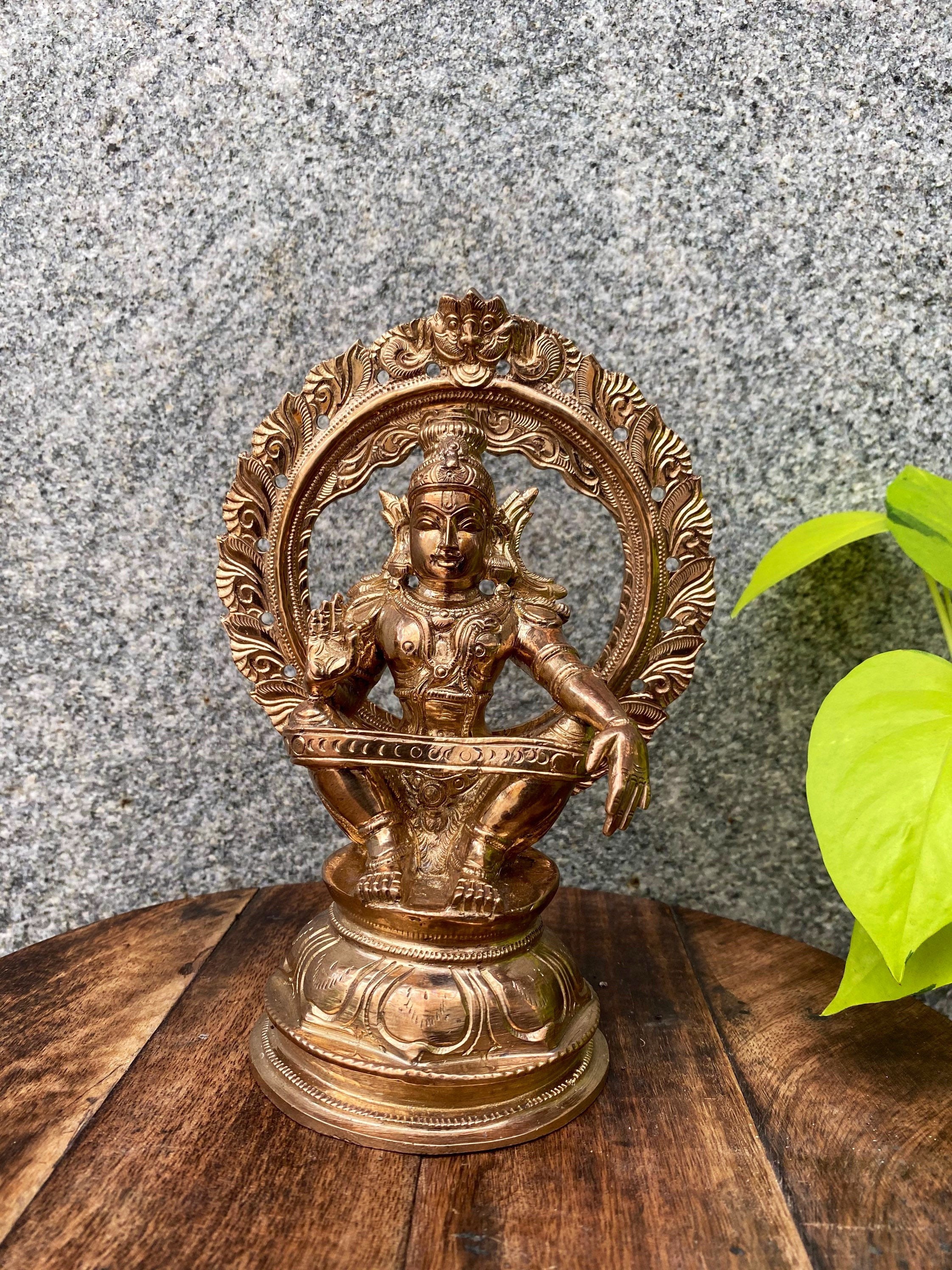Handmade 9" inch Panchaloha Lord Ayappan or Ayyappan Idol - Customizable Copper Statue