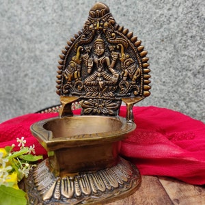 100ml Brass Antique Style Gaja lakshmi Vilakku Kamakshi Oil Lamp, Diya for Pooja, Kamatchi Vilakku, Brass lamp image 1