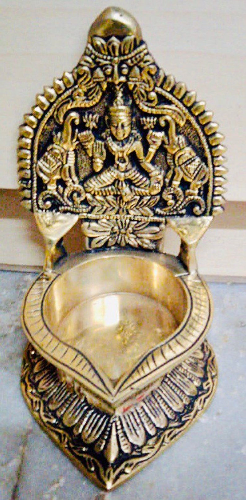 100ml Brass Antique Style Gaja lakshmi Vilakku Kamakshi Oil Lamp, Diya for Pooja, Kamatchi Vilakku, Brass lamp image 5