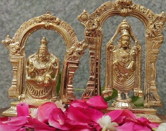 7.5 inch Antique Perumal Thayar Brass Idol (Pooja Idol, Statue, Handmade, Gift, Home Decor)