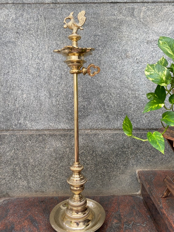 Traditional 4ft Brass Adjustable Key Kuthu Vilakku Pooja Oil Lamp -   Canada